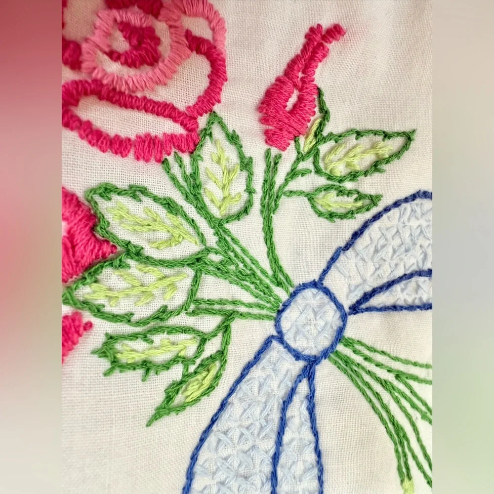 Crib Quilt 44”x29” Floral Embroidered